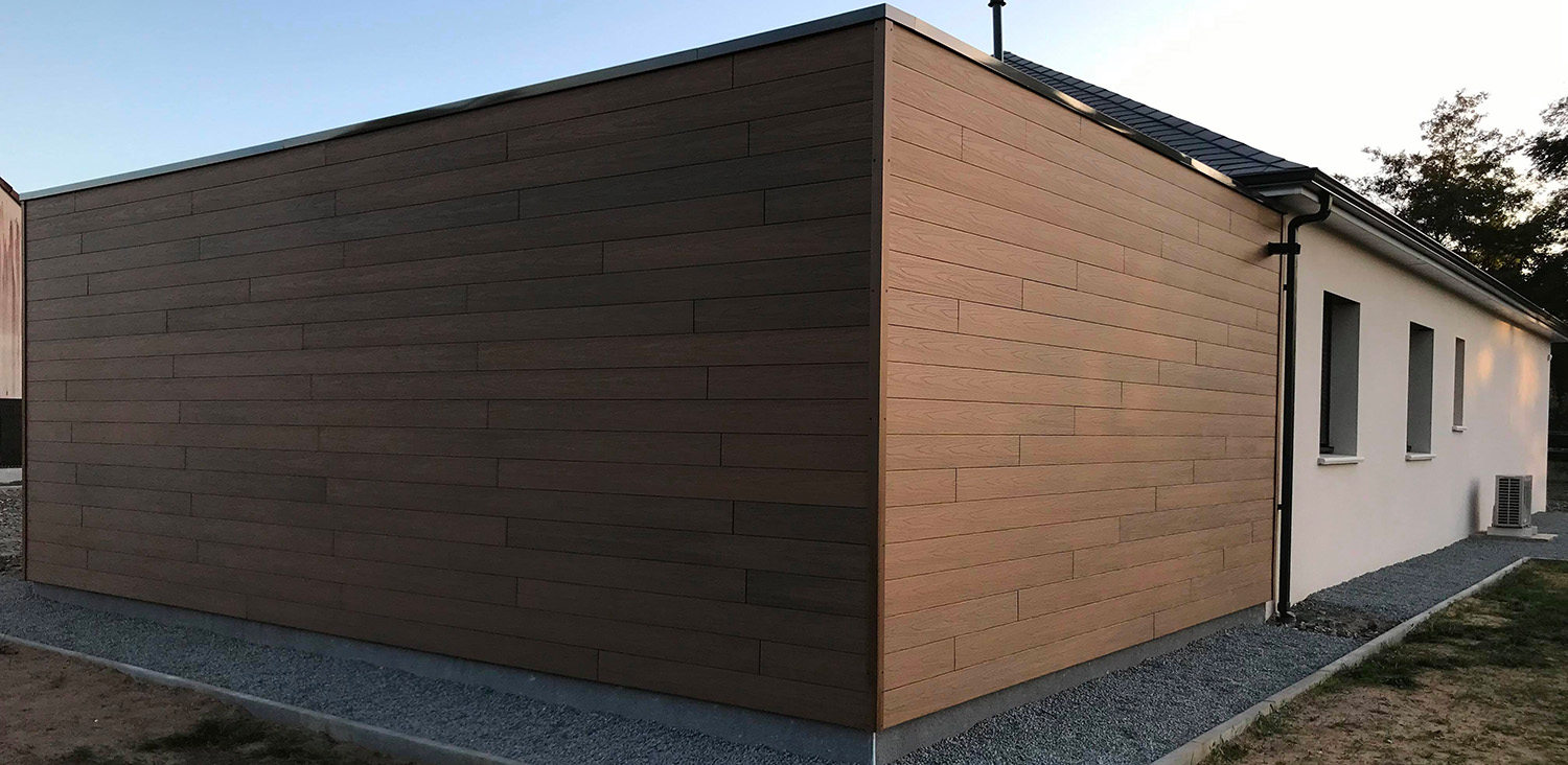 bardage de garage en bois composite neowood ipé